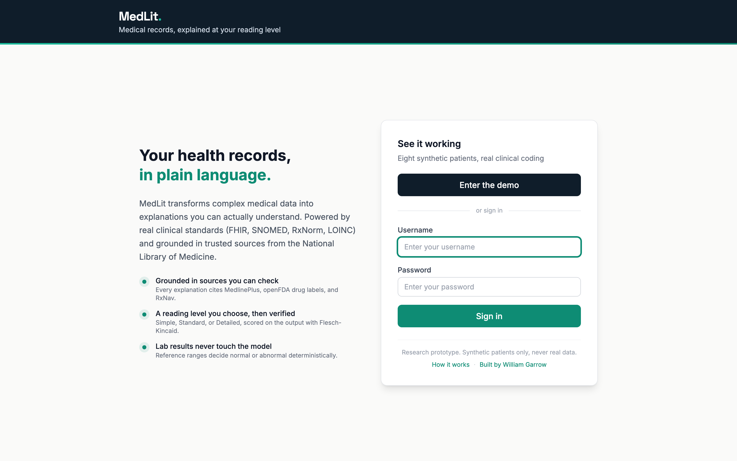 MedLit landing page